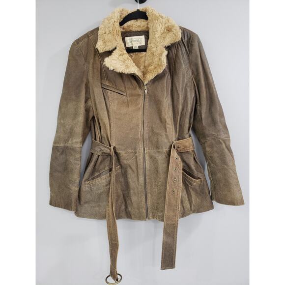 Vintage Leather Full Zip Sherpa Lining Jacket Coat‎ Womens Brown Leather y2k - Picture 8 of 8